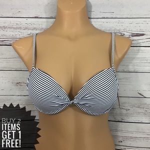 Xhilaration Navy & White Stripe PushUp Swim Top